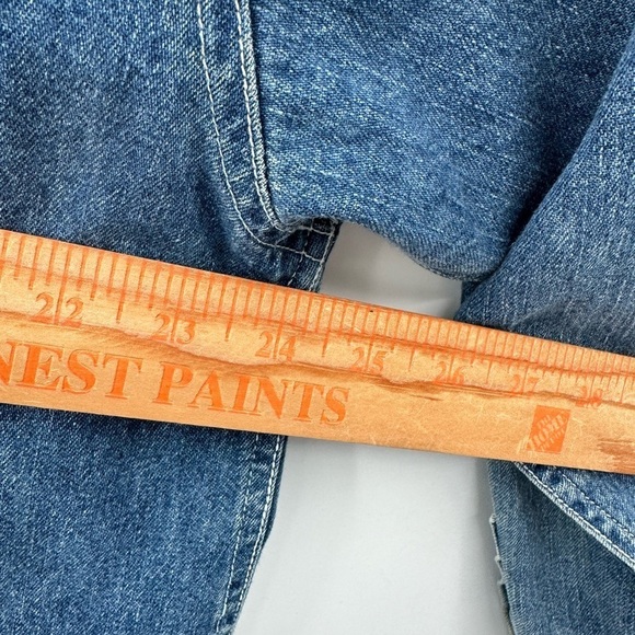 NY JEANS VINTAGE blue denim velvet detail womans oversized boho button top MED - Picture 7 of 10